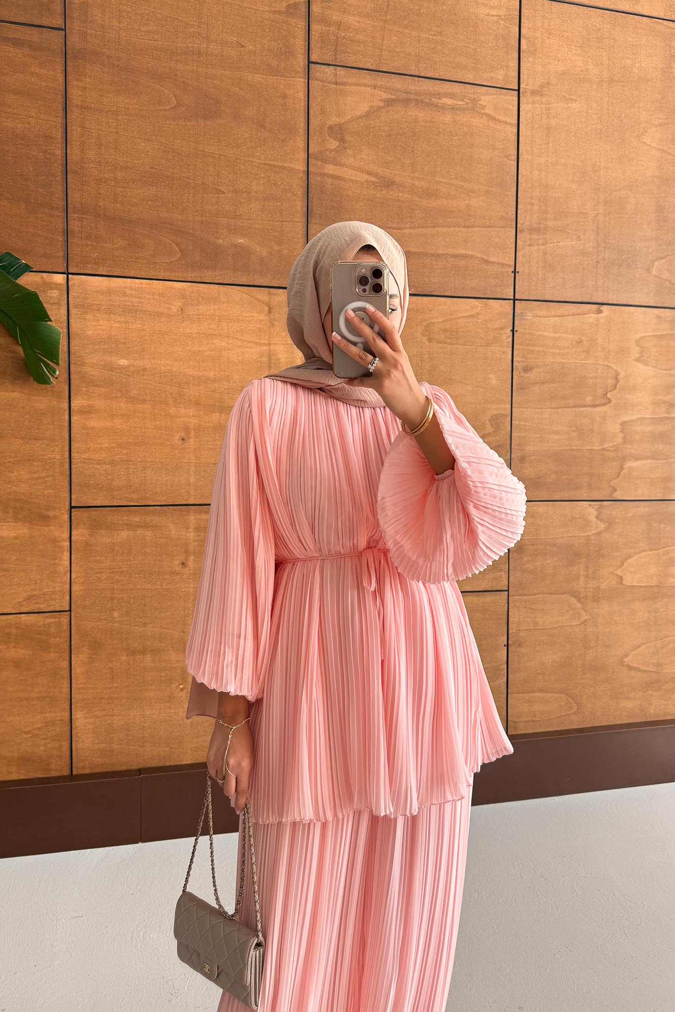 Seyran Pleated Dress Beige