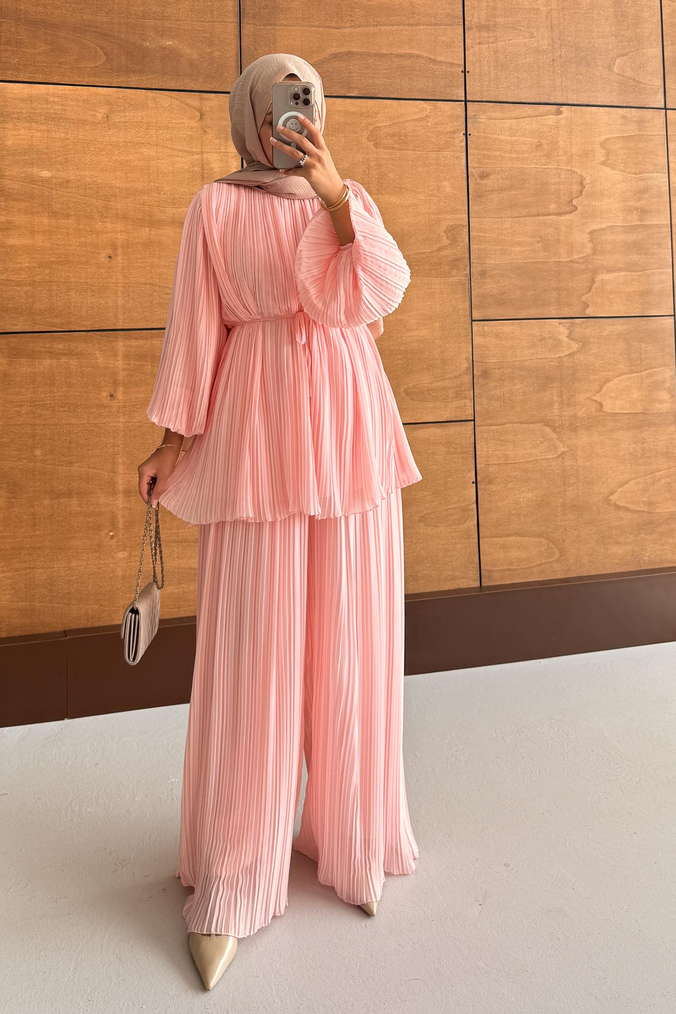 Seyran Pleated Dress Beige