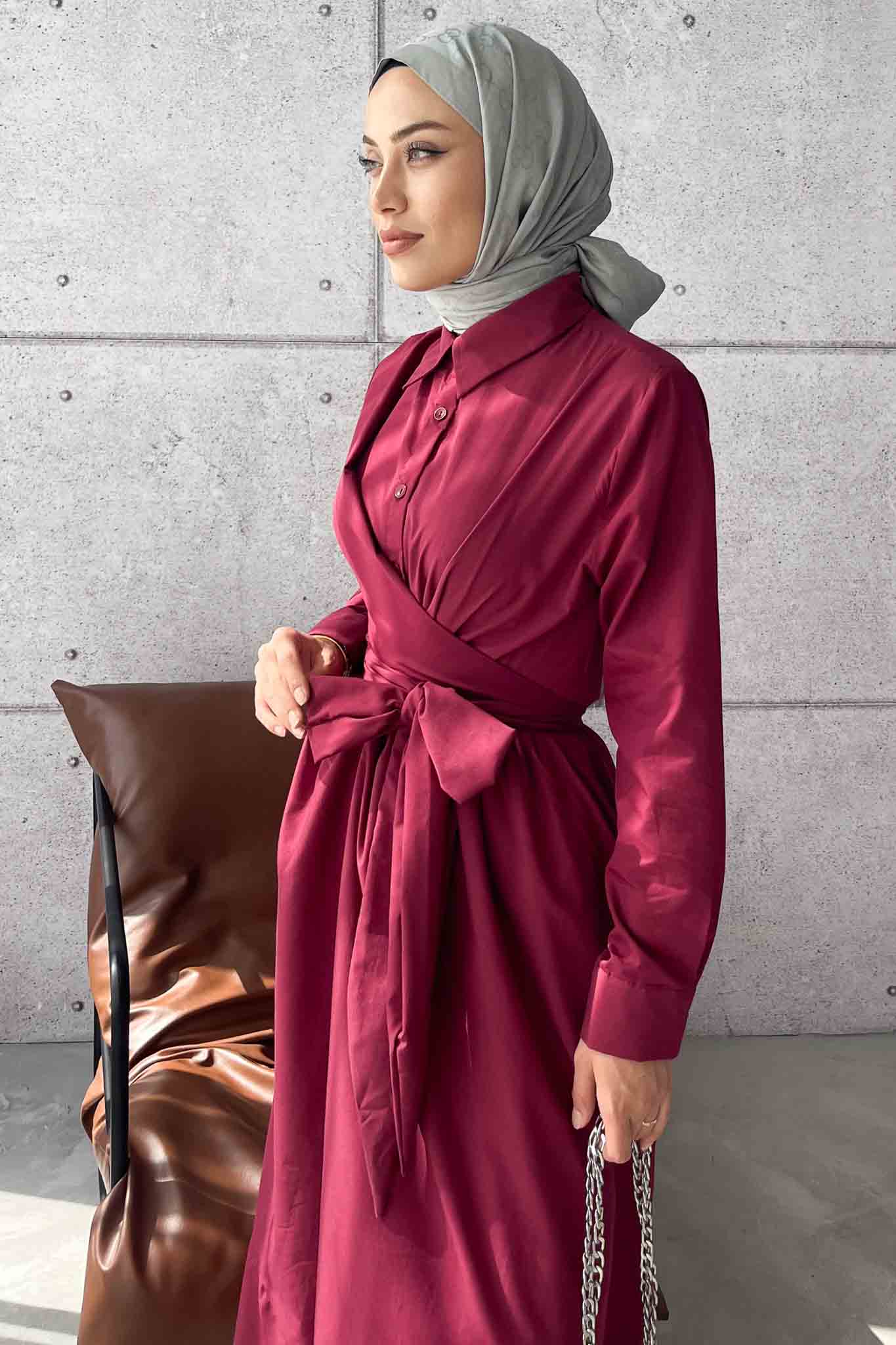 Live Belden Bağlamalı Elbise Bordo