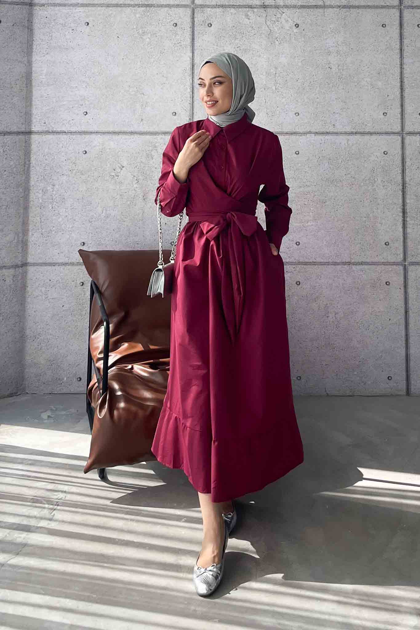 Live Belden Bağlamalı Elbise Bordo