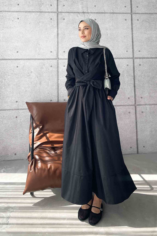 Live Belden Bağlamalı Elbise Siyah