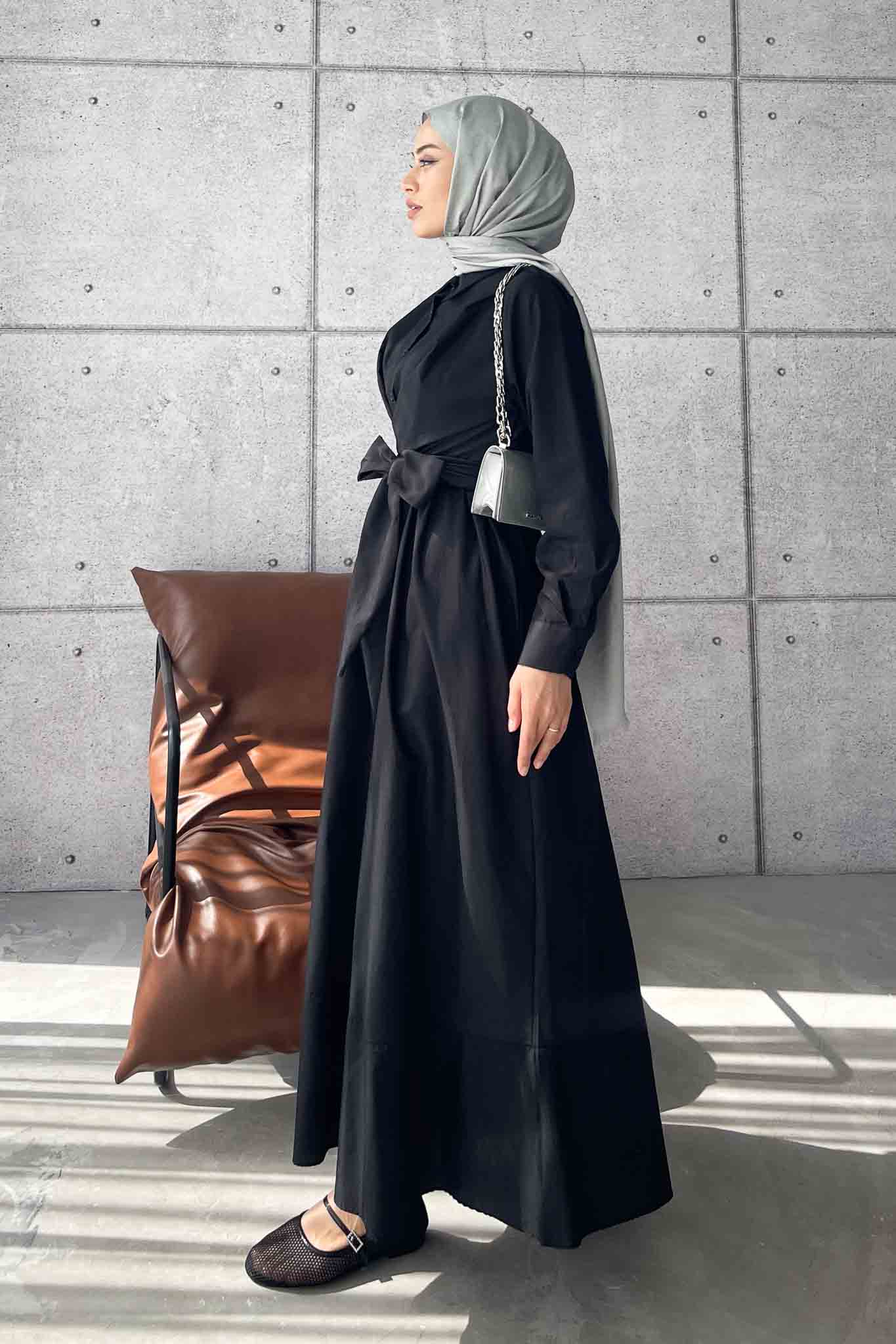 Live Belden Bağlamalı Elbise Siyah