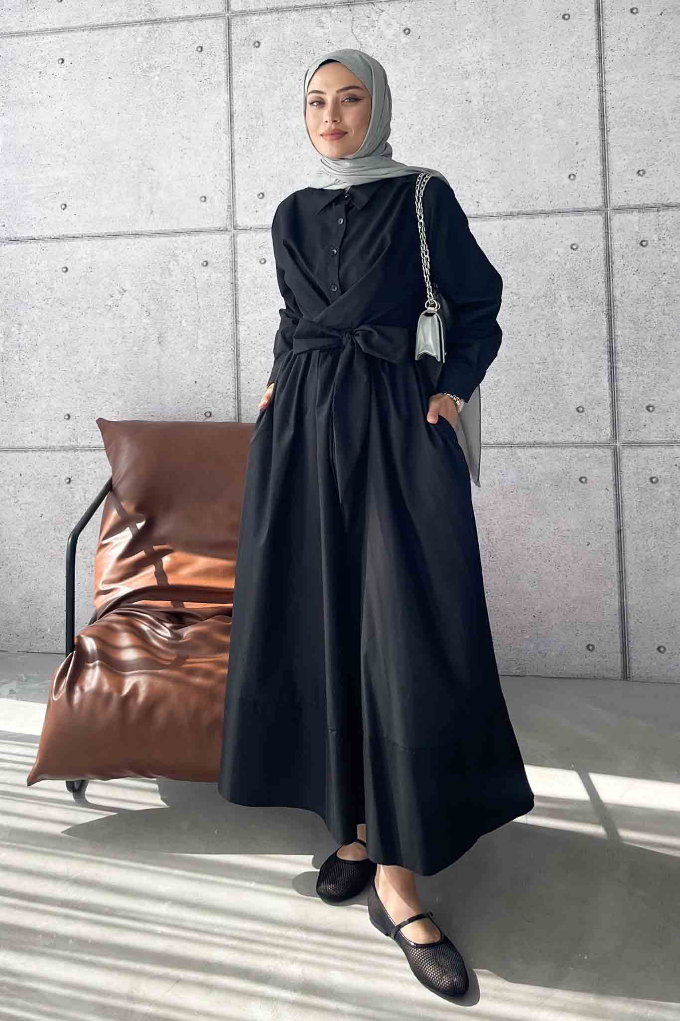 Live Belden Bağlamalı Elbise Siyah