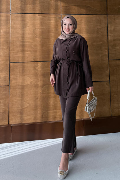 Dani Düğmeli Takım Kahverengi