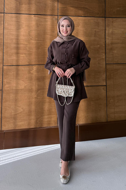 Dani Düğmeli Takım Kahverengi