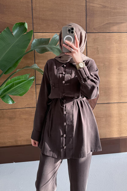 Dani Düğmeli Takım Kahverengi