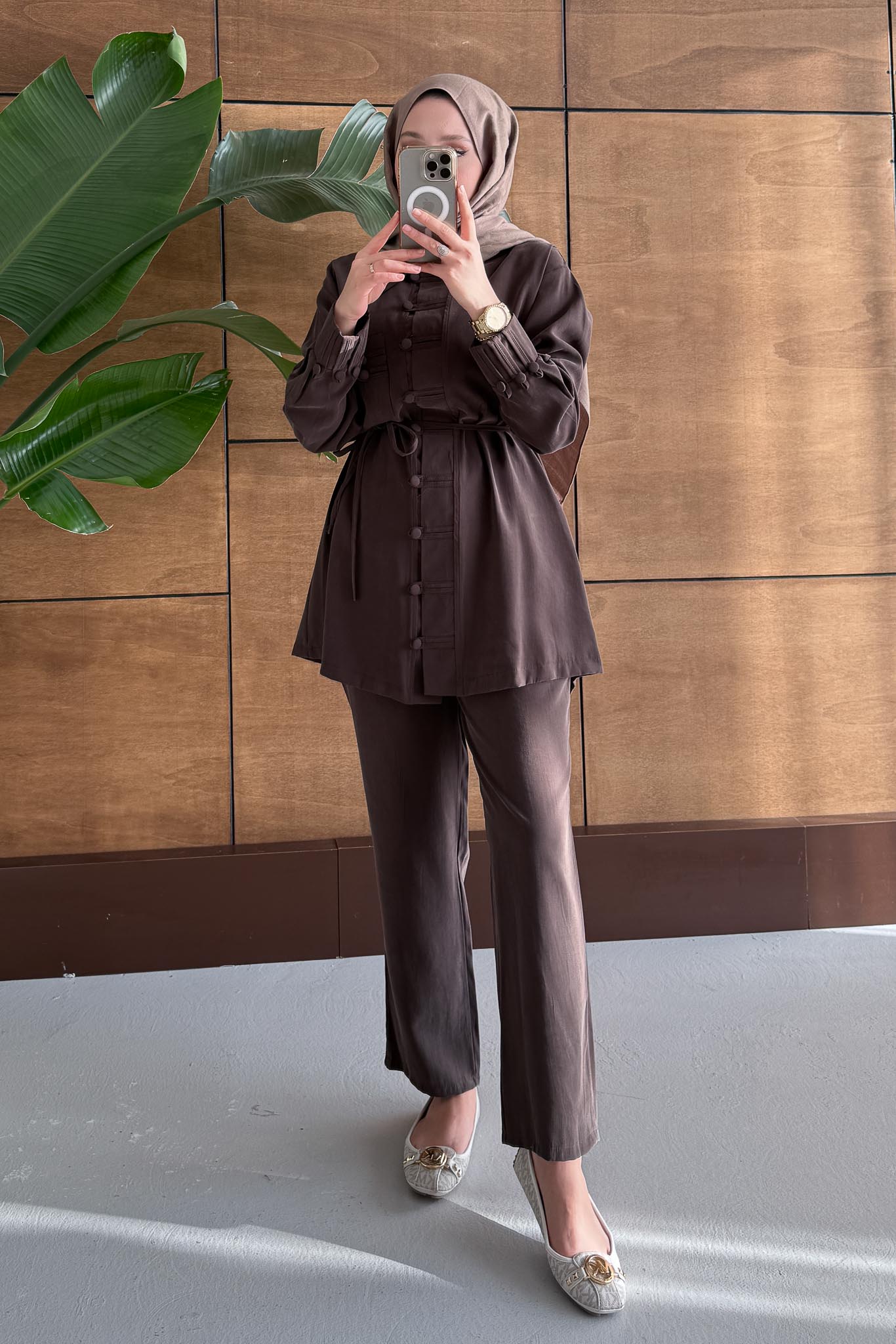 Dani Düğmeli Takım Kahverengi