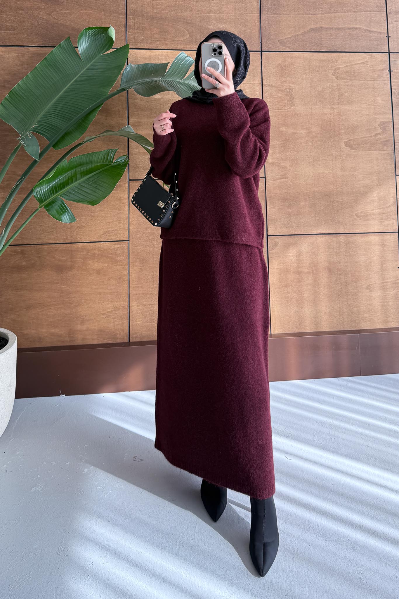 Diaz Angora Dokulu Etek Takım Bordo