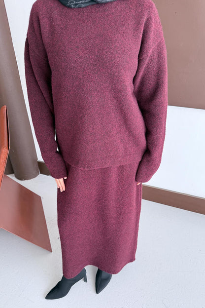 Diaz Angora Dokulu Etek Takım Bordo