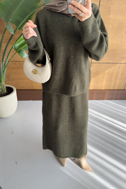 Diaz Angora Dokulu Etek Takım Haki