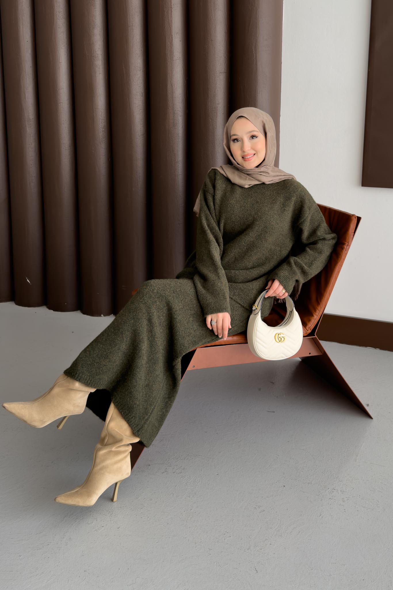 Diaz Angora Dokulu Etek Takım Haki