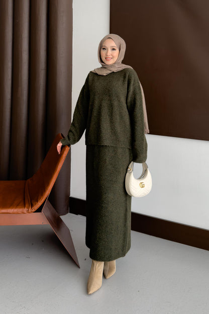 Diaz Angora Dokulu Etek Takım Haki