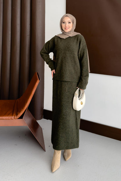 Diaz Angora Dokulu Etek Takım Haki