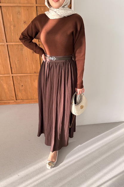 Kemerli Etekli Takım Kahverengi