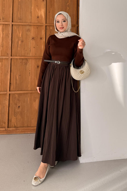 Kemerli Etekli Takım Kahverengi