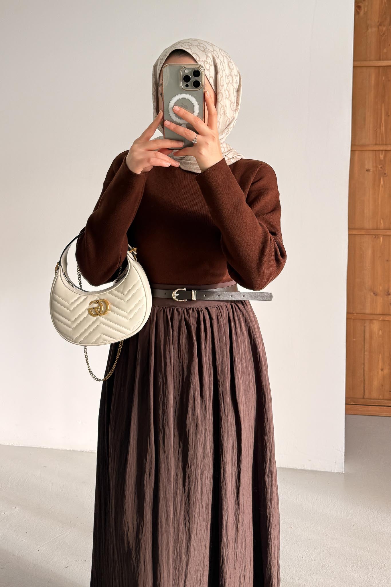 Kemerli Etekli Takım Kahverengi