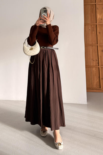 Kemerli Etekli Takım Kahverengi