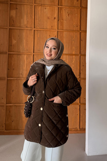 Amour Düğmeli Mont Kahverengi