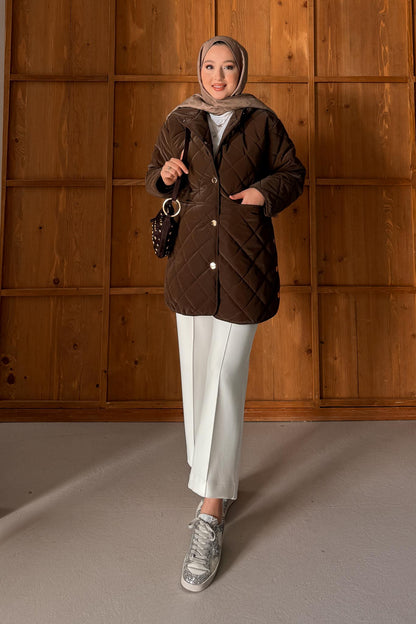 Amour Düğmeli Mont Kahverengi