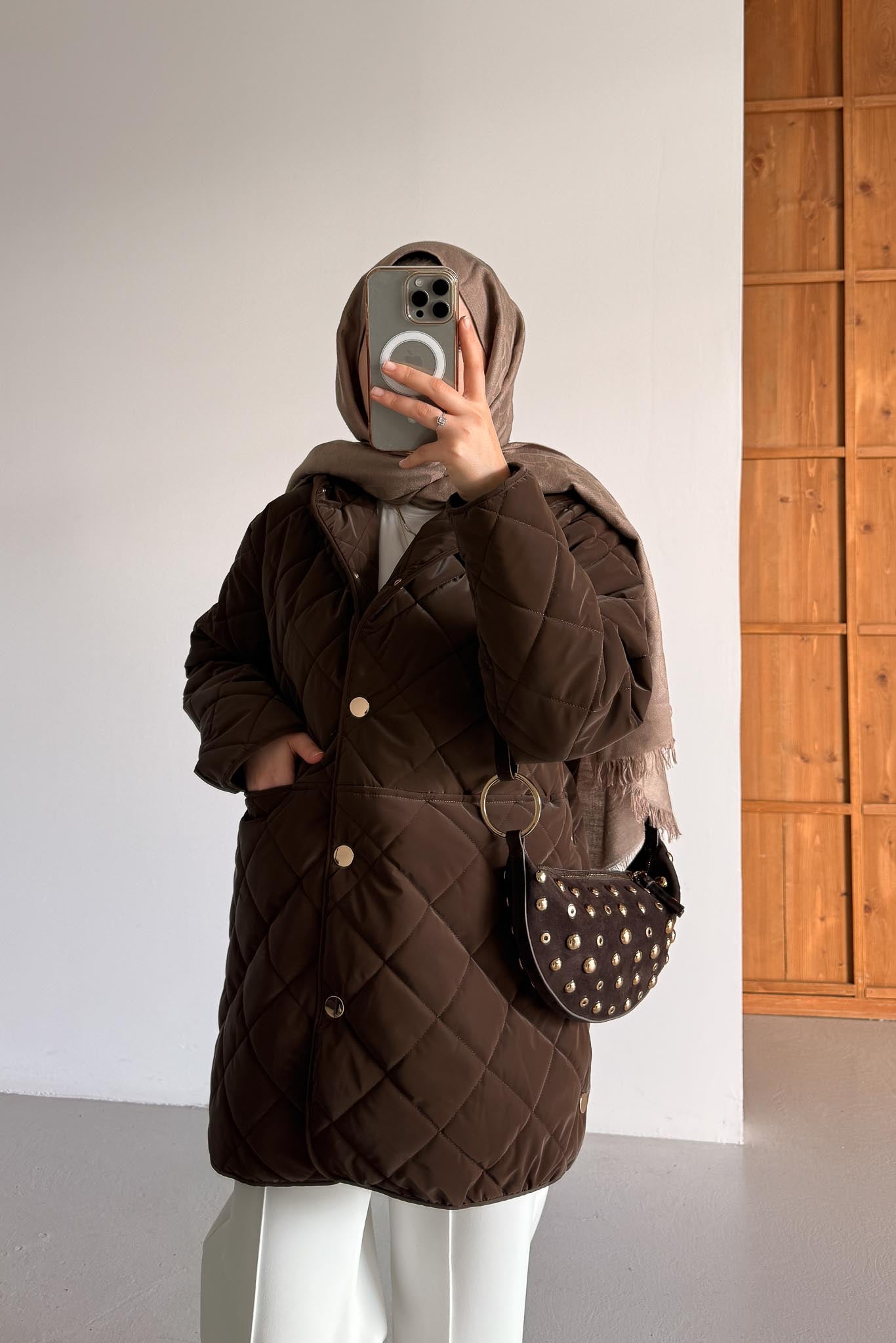 Amour Düğmeli Mont Kahverengi