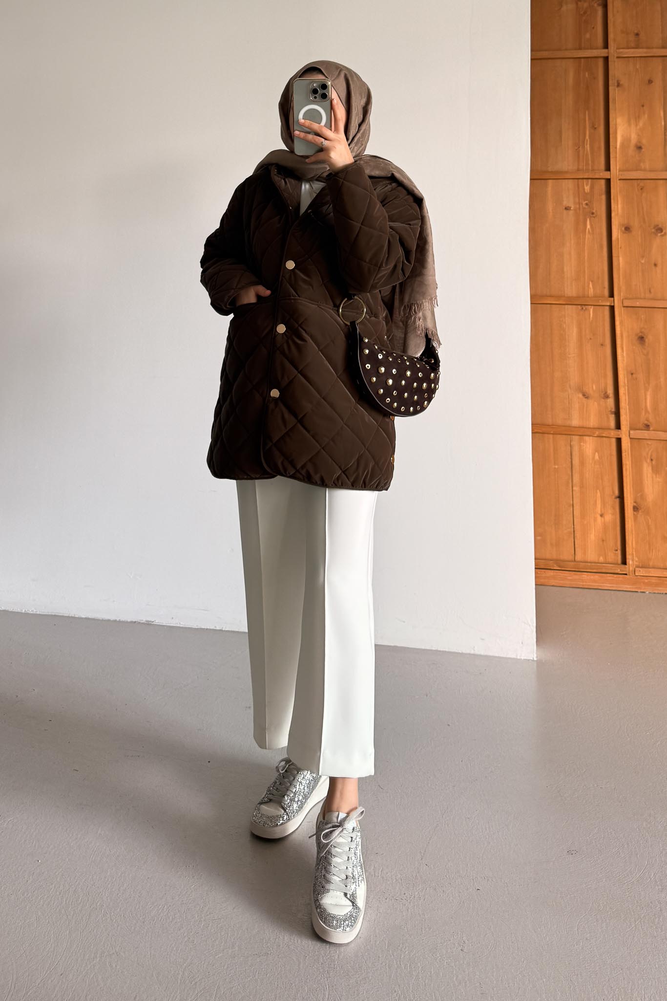 Amour Düğmeli Mont Kahverengi