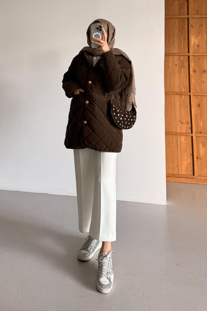 Amour Düğmeli Mont Kahverengi