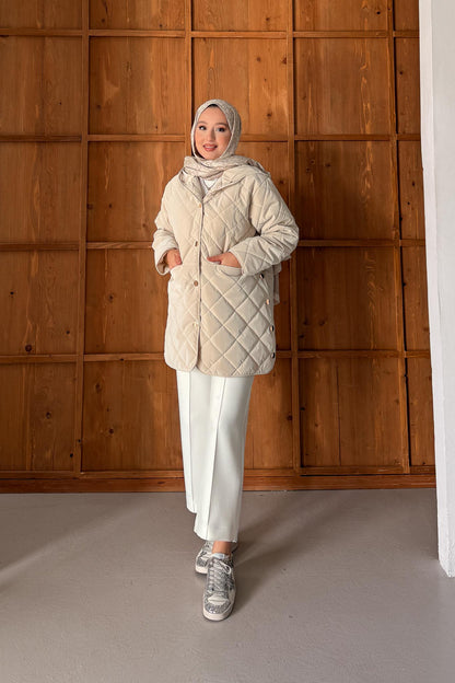 Amour Düğmeli Mont Bej