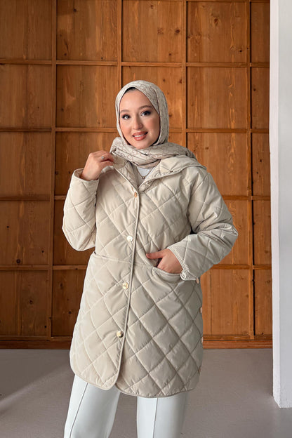 Amour Düğmeli Mont Bej