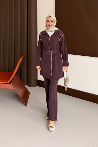 Biye Şeritli Takım Mürdüm