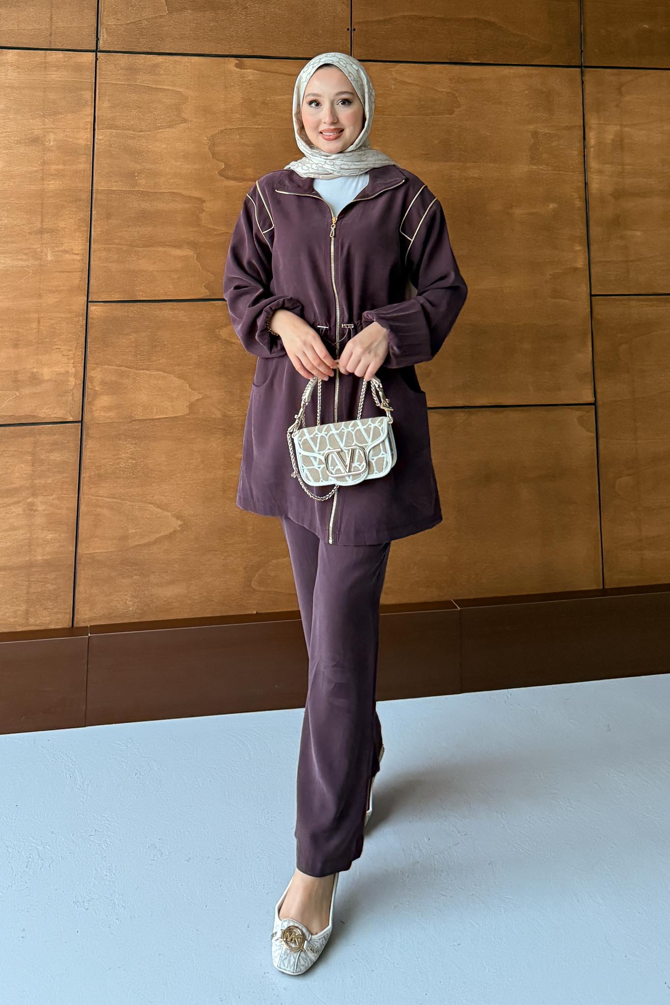 Biye Şeritli Takım Mürdüm