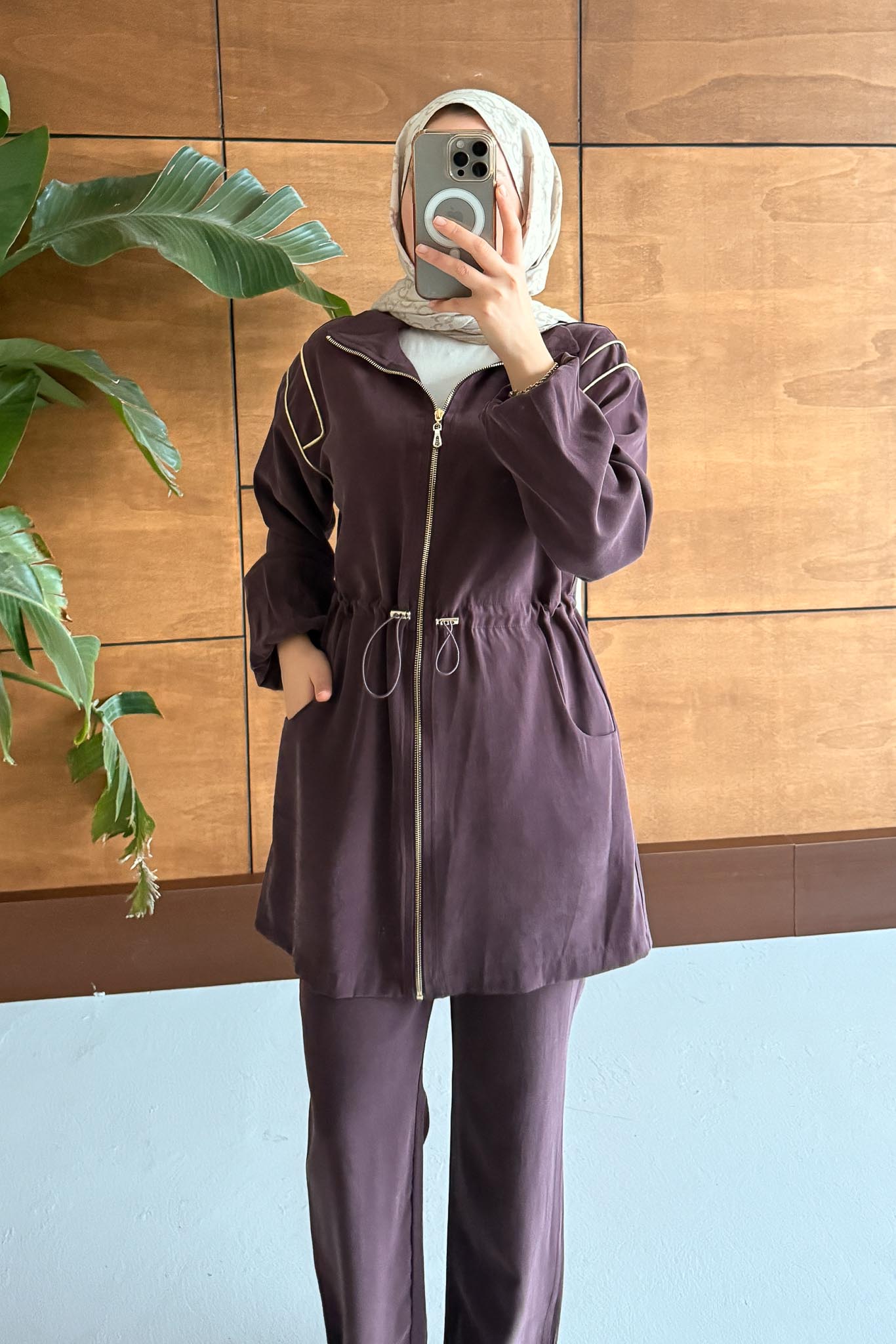 Biye Şeritli Takım Mürdüm