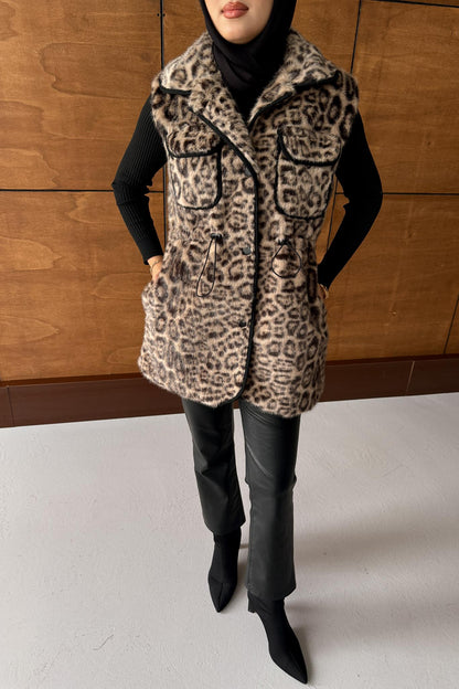 Leopar Kürklü Yelek Taş