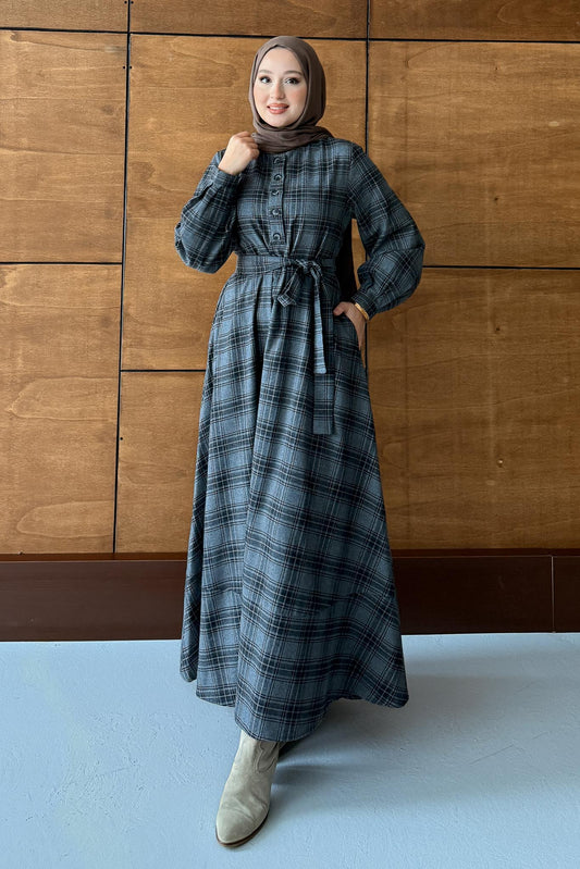 Ekose Desenli Elbise Vizon