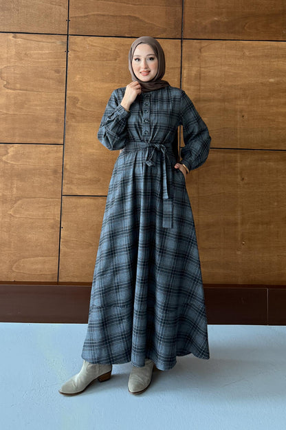 Ekose Desenli Elbise Vizon