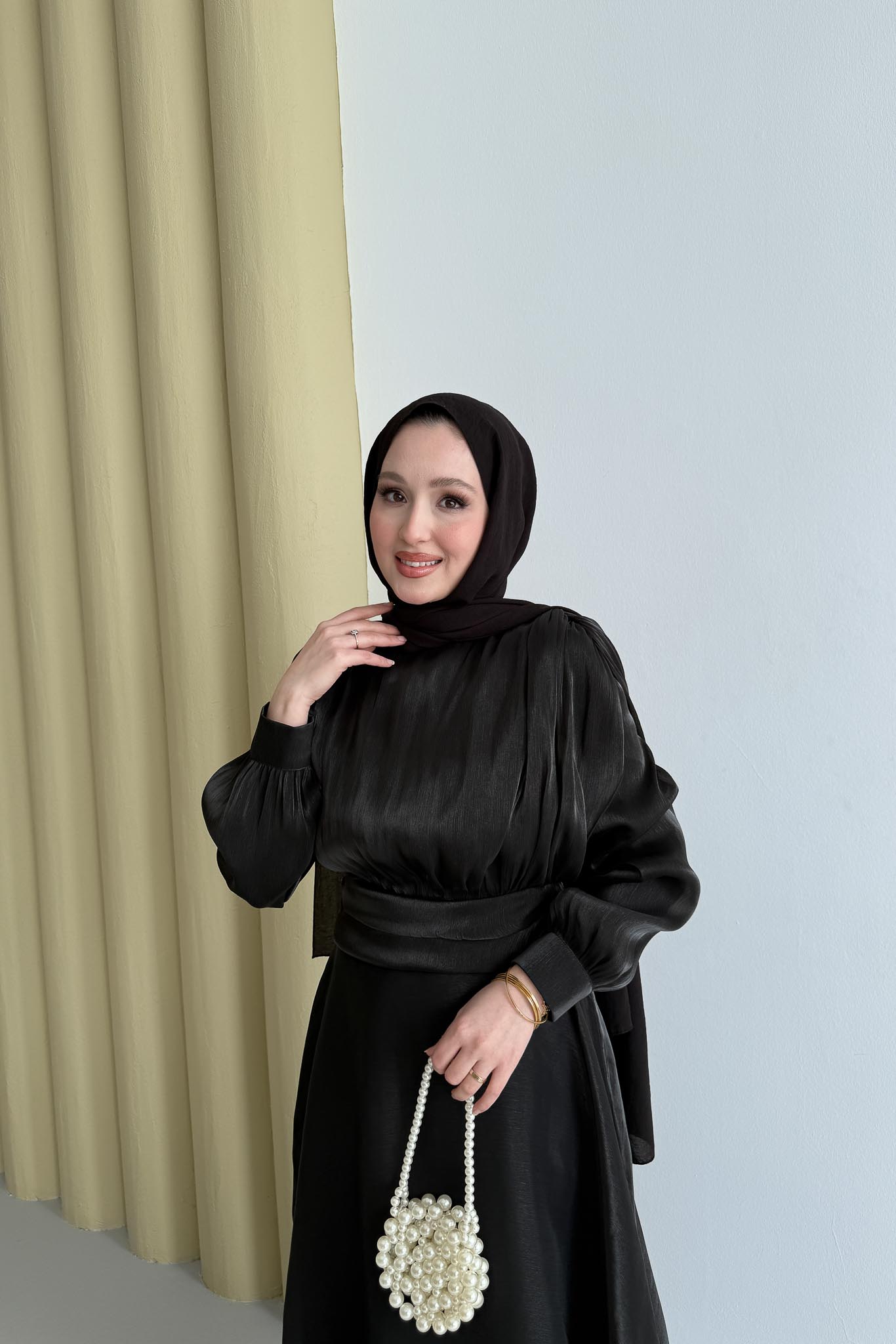 Simli Şifon Elbise Siyah