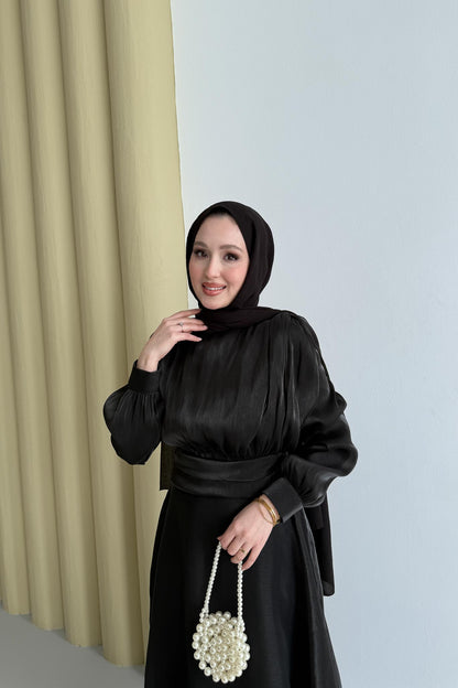 Simli Şifon Elbise Siyah