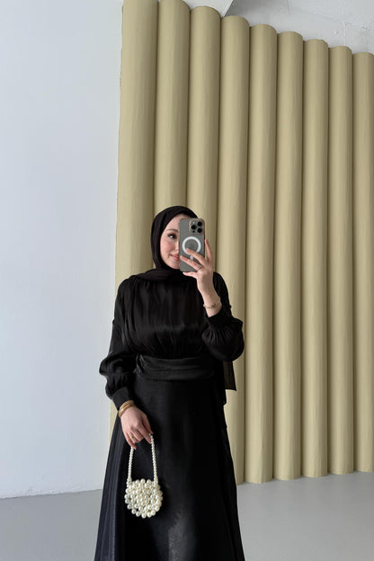 Simli Şifon Elbise Siyah