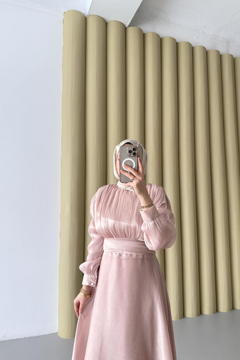 Simli Şifon Elbise Pembe
