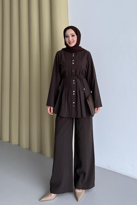 Carter Nervür Takım Kahverengi