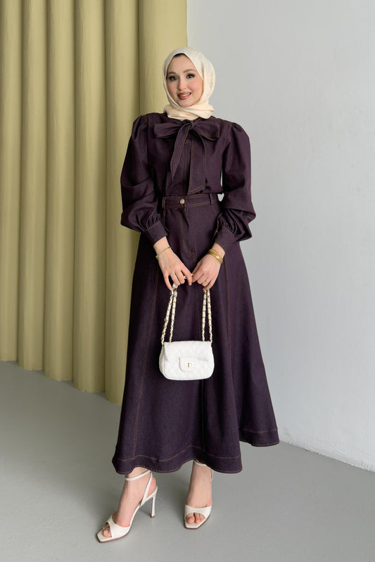 Fularlı Kot Takım Bordo