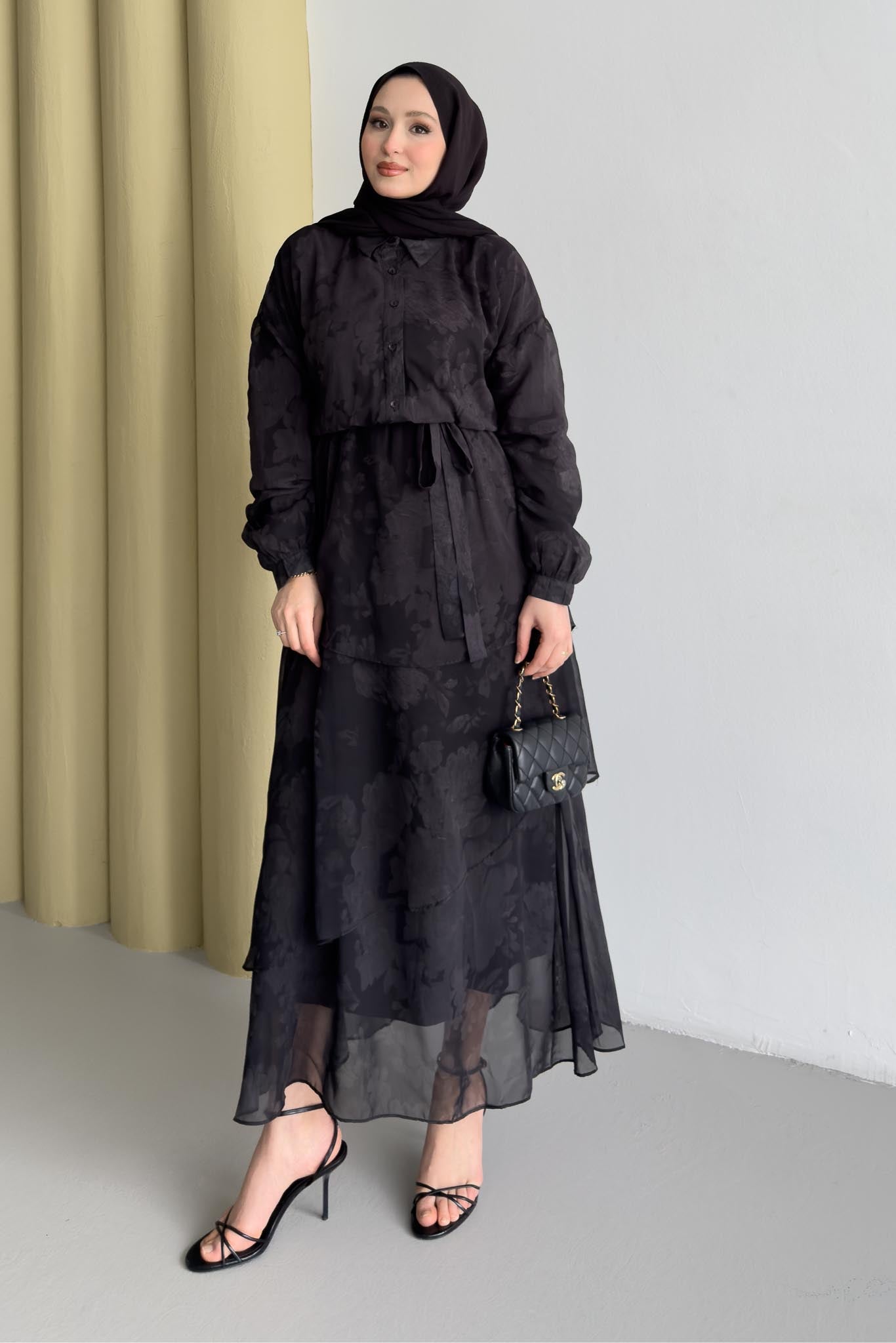 Nil Katlı Elbise Siyah