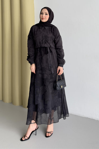 Nil Katlı Elbise Siyah