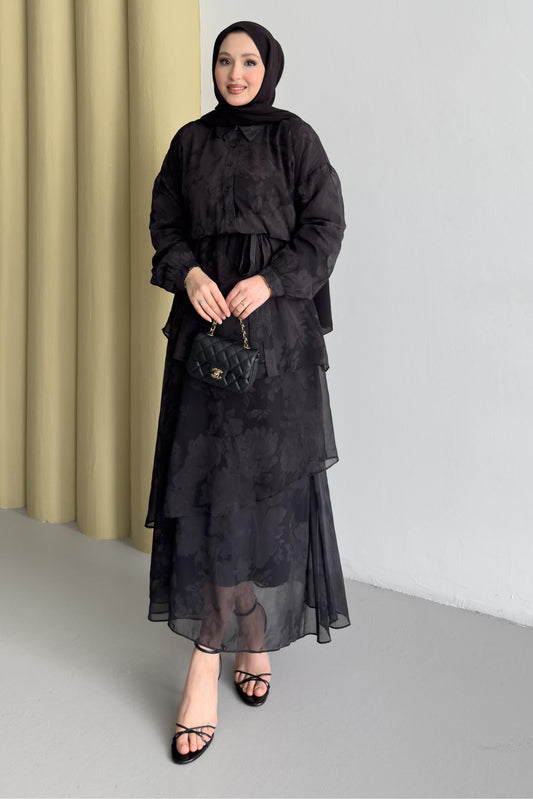 Nil Katlı Elbise Siyah