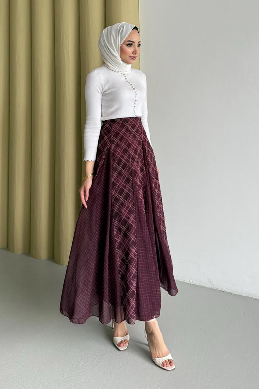 Archie Desenli Etek Bordo