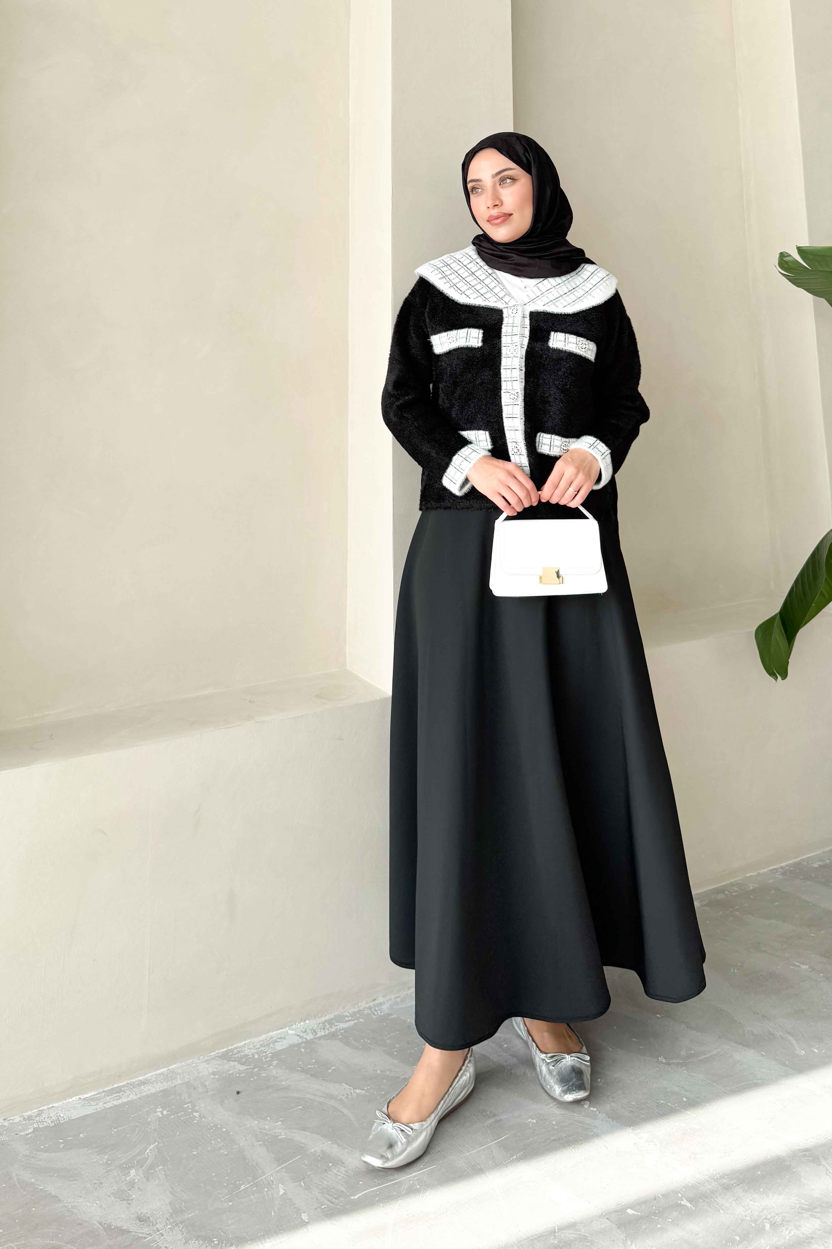 Bebe Yaka Angora Hırka Siyah