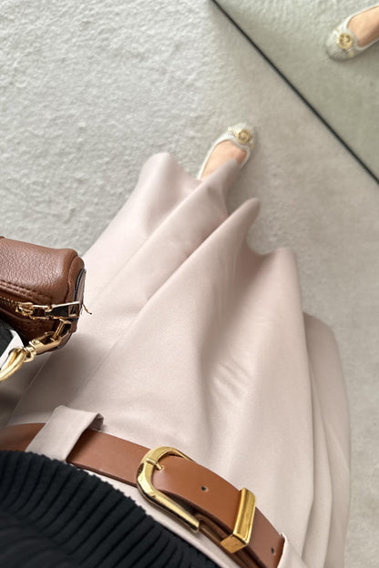 Blok Kemerli Etek Bej