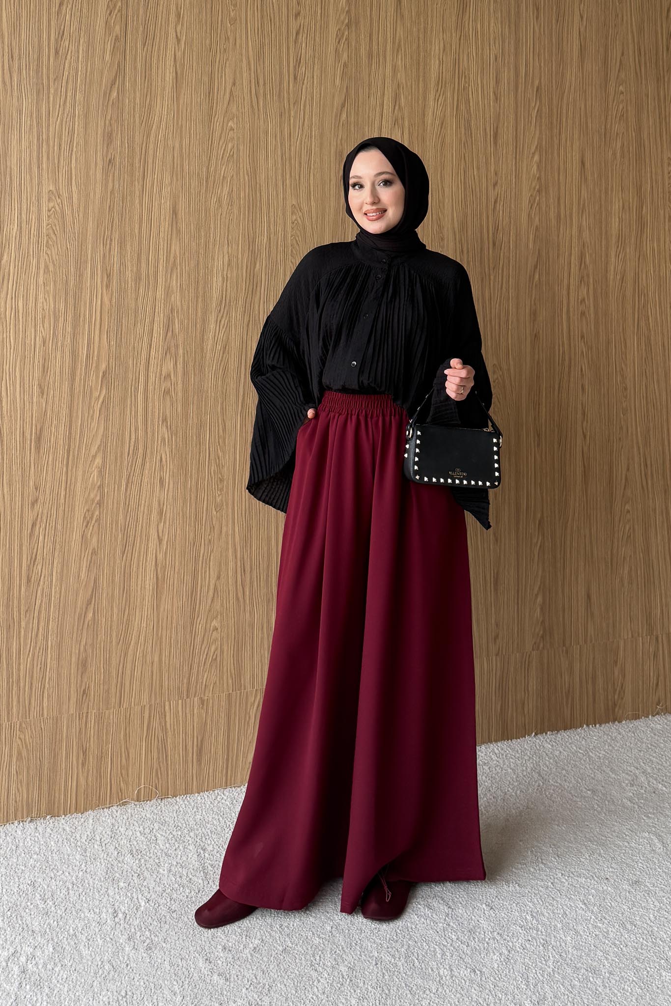 Krep Pantolon Bordo