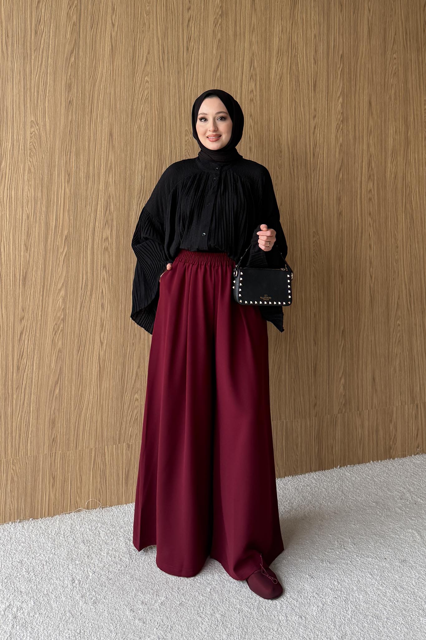 Krep Pantolon Bordo