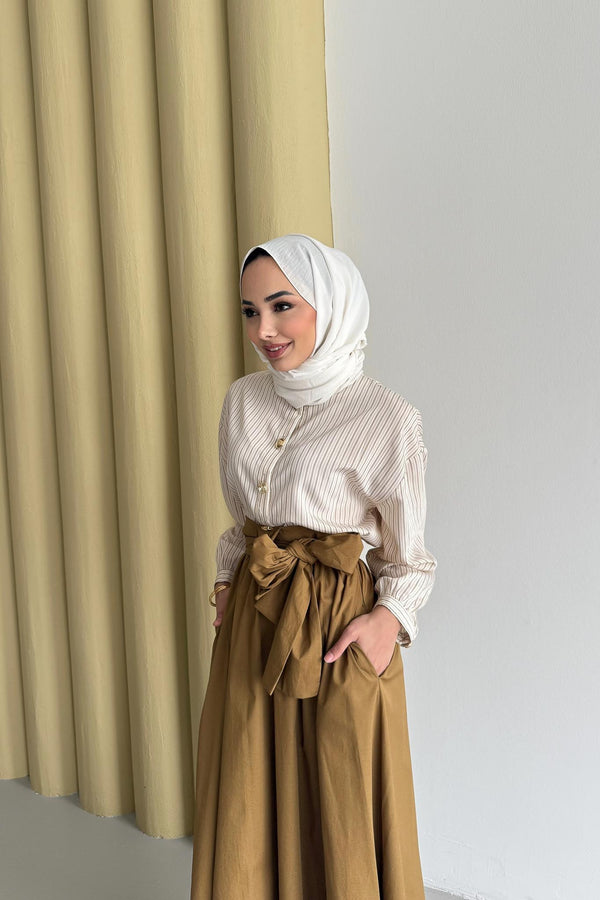Çizgili Etekli Takım Camel