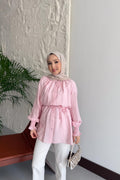 Dantel İşlemeli Gömlek Pembe
